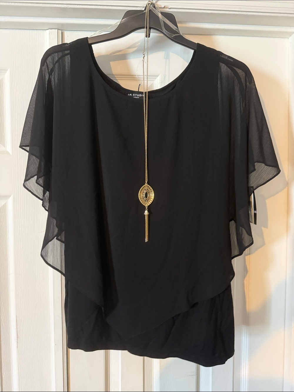 M.STUDIO Black Layered Flutter Sleeve Blouse